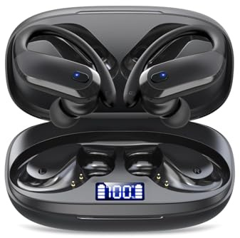 Wireless Earbuds,Bluetooth 5.4 Ear buds,Sport Headphones with Earhooks,IPX7 Waterproof Bluetooth Headphones,80H Playtime Earbuds,Weight 7.8g,Noise Cancelling Mic for Earphones Running & Workout-Black