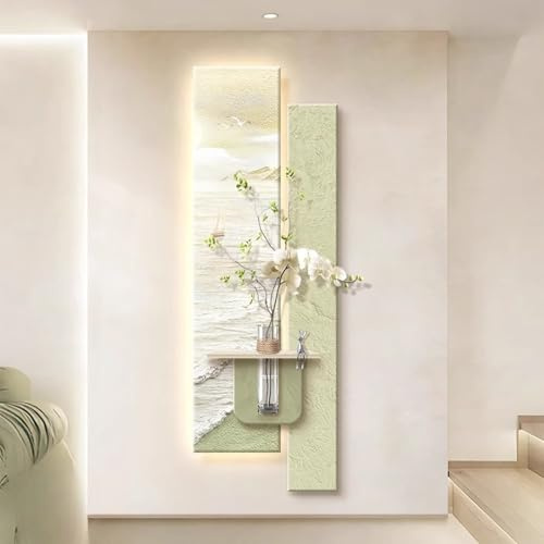 wihgony Decoración de pared con textura LED 3D con estante y jarrón, enchufe y control remoto, decoración de pared de paisaje de piedra arenisca para sala de estar, dormitorio, entrada (B, 35 x 100 cm