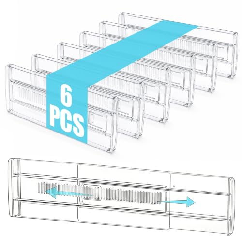 PELARISE 6 Stück Schubladentrenner Verstellbar, Transparente Schubladenteiler (Länge 28,7–50,5 cm), Schubladen Trenner für Kleiderschrank, Schlafzimmer, Schreibtisch, Kommode, Küche