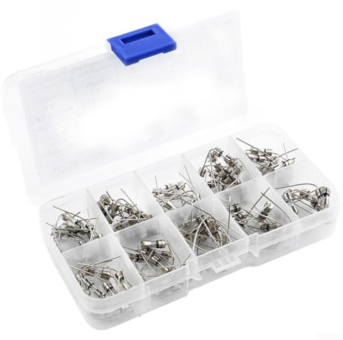 Juego de 100 fusibles de vidrio de soplado lento de 3,6 x 10 mm, 250 V, 0,5 A, 1 A, 2 A, 3 A, 4 A, 5 A, 6 A, 8 A, 9 A, 10 A con pines para cargadores de batería y fuentes de alimentación CC
