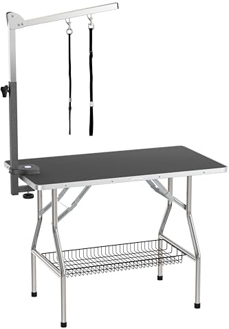Flying Pig 38 Medium Size Heavy Duty Stainless Steel Frame Foldable Dog Pet Grooming Table (38x22, Black)