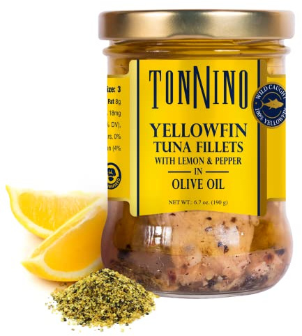Tonnino Yellowfin Tuna Fish – Lemon Pepper in Olive Oil – Pack of 6 – Alternative to Salmon – Protein Snacks – Ready to Eat Meals