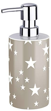 WENKO Seifenspender Stella Taupe - Flüssigseifen-Spender, Spülmittel-Spender Fassungsvermögen: 0.38 l, Keramik, 8.5 x 18 x 7 cm, Taupe