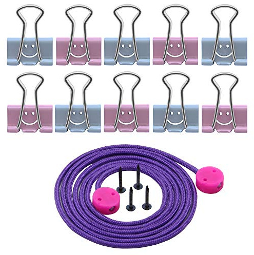 LeTOMA - Fotoseil in violett 100 cm mit 10 robusten Metallklammern in den Farben blau, rosa - Einfache Befestigung an jeder Wand - Bunte Fotoleine, Bilderseil, Fotoschnur