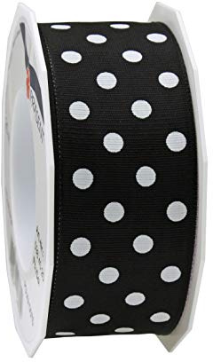 Präsent Polka DOTS Band mit Drahtkante schwarz/weiß, 20 m gepunktetes Dekoband, 40 mm Breite, leicht biegsames Schleifenband zum Dekorieren & Basteln, für besondere Anlässe