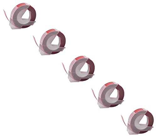 vhbw 5x 3D Prägeband-Schriftband-Kassette kompatibel mit Dymo Mini, Office-Mate II, Omega Etiketten-Drucker 3m x 9mm Weiß auf Rot