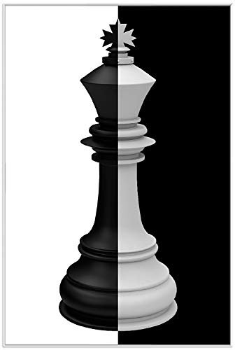 Wallario Black and White Edition - Wandbild Schachfigur schwarz-weiß in Premiumqualität, Poster mit weißem Rahmen, Größe: 61 x 91,5 cm