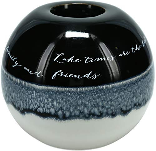 Pavilion Gift Company Lake Best Times to Make Happy Memories with Family and Friends 4.5 Inch Round Tealight Candle Holder with Unique Reflective Glaze, Blue