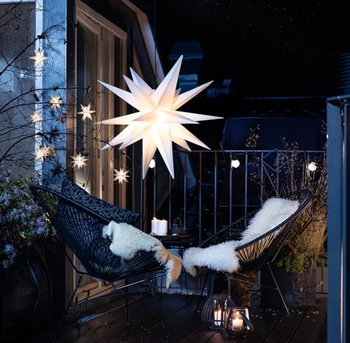 LED WEIHNACHTSSTERN 3D 18 Zacken 55 cm inkl. LED-Leuchte + Timer + Trafo Leuchtstern Außenstern Faltstern Adventsstern wetterfest für außen und innen 5m Kabel von Dekowelt (Weiß)