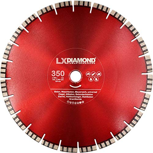 LXDIAMOND 350mm x 30,0mm Premium Diamant-Trennscheibe Geräuscharm Leise Flüsterblatt für Beton, Stahlbeton, Mauerwerk, Universal 350 mm