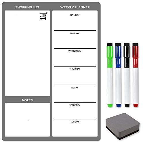 TMS A4 Weekly Meal Planner for Fridge | Magnetic Whiteboard Calendar and Shopping List | Use for Food Prep and Family Planning | Dry Wipe Memo Board for Kitchen | Made in The UK [30 x 21cm]