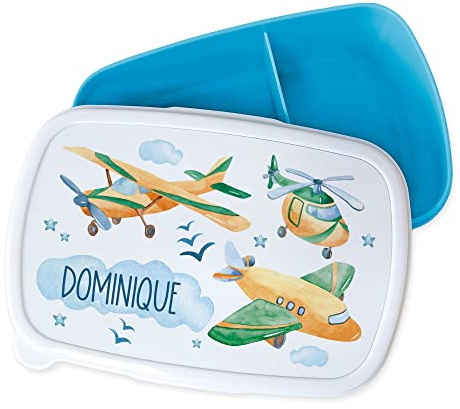 GRAZDesign Brotdose Kinder Flugzeuge personalisiert, Blau | Lunchbox, mit Unterteilung