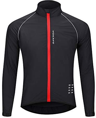 WOSAWE Veste de Cyclisme, Ultraléger Respirant Veste Coupe-vent de Vélo avec Bande Réfléchissante (Noir XL)