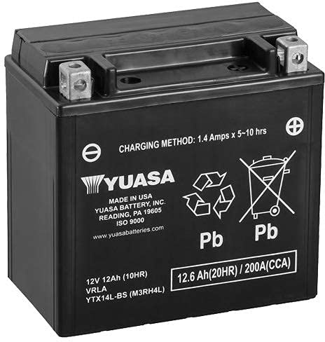 Wartungsfreie Motorradbatterie Yuasa YTX14L-BS 12V 12Ah 150x87x147 passend für HARLEY-DAVIDSON 883 Supourlow XL883L 883 2011-