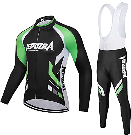 JEPOZRA Radsport-Bekleidung für Herren Fahrrad Bekleidungsset Rennrad Trikot Radtrikot Lange Ärmel mtb und Fahrradhose Atmungsaktiv Gel Sitzpolster
