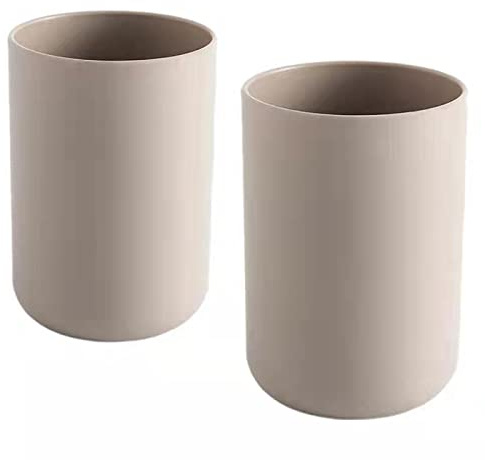 wongwongcat Cup 300ml, Japanese-Style Unbreakable Reusable Drinking Cups Set of 2, Tumbler Plastic Toothbrush Cup, Dishwasher Safe (Brown & Brown)