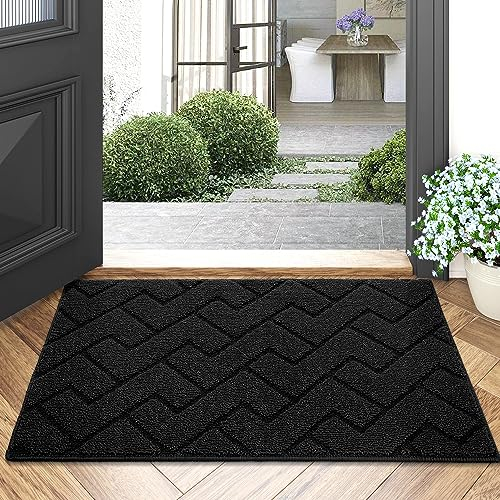 Biscpro Door Mat 50x80 cm, DoorMat Indoor Washable, Doormat Indoor Dirt Trapper Non-slip, Absorbent Inside Entrance Rug Mat for Entryway, Patio, Garden, laundry Room,Pets - Black