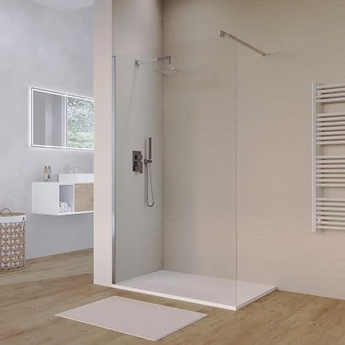 Box Doccia Walk-In 110cm Altezza 200cm Vetro Temperato Trasparente da 8mm con Trattamento Anticalcare