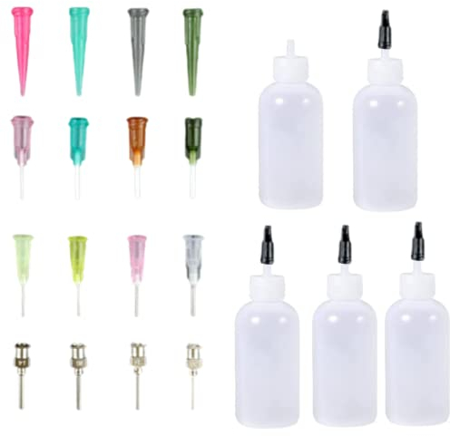 GOWEILE 21 Pcs Precision Tip Applicator Bottle 30ml Multi Purpose DIY Ultra Fine Needle Tip Glue Applicator Squeeze Bottles Acrylic Painting, Small Glued Project