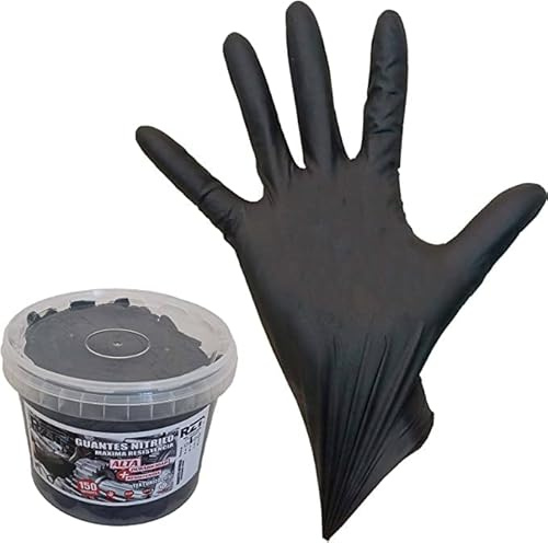 RZT GUANTES de NITRILO TEXTURIZADOS negros – Los guantes de nitrilo MÁS RESISTENTES del mercado – SIN LÁTEX 150 unidades (Talla M)