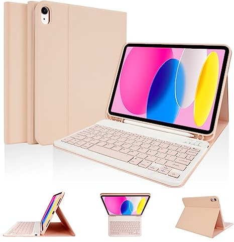 LAMA Keyboard Case for iPad 11th A16 11 2025, iPad 10th Gen 10.9 2022, Slim Protective Cover with Detachable Wireless Bluetooth Keyboard Case and Pencil Holder, Pink