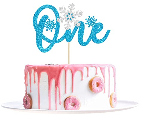 1 x Schneeflocken-Tortenaufsatz für Babyparty, 1. Geburtstag, Blau