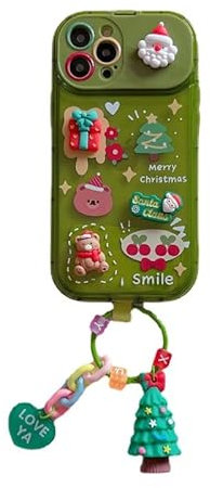 Lcmei 2023 New Christmas Tree Pendant Flip Mirror Case Cover for iPhone 14 Pro Max Christmas Style Folding Phone Case with Camera Protector TPU Shockproof
