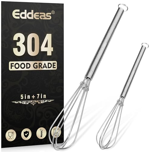 Eddeas Lot de 2 minuscules fouets en acier inoxydable, 12,7 cm et 17,8 cm pour fouetter, battre, mélanger les sauces, mélanger les ingrédients