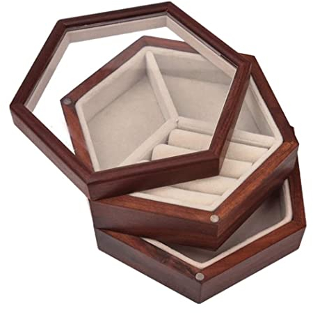 Schmuckbox Schmuckkästchen Schmuckschatulle Schmuck-Organizer Aus Holz, Um 360 ° Drehbar, Mit Glasdeckel, 2 Schichten, Achteckiges Rhombus-Design Für Frauen. Schmuckkasten