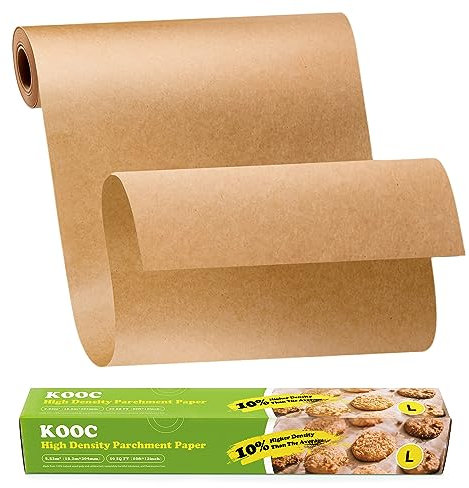 KOOC Premium 60-Feet Parchment Paper Roll - 12-Inch Width, Non-Stick, Unbleached Baking Paper - Ideal for Baking, Cooking, and Food Preparation - 60 Square Feet Coverage - Compostable, High Density