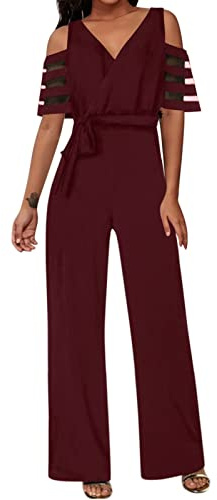 MJGkhiy Tuta Jumpsuit Donna Sexy Pizzo Tinta Unita Playsuit Cocktail Overall Monopezzi Tutine Gambe Grandi Overall Jumpsuit Salopette Romper Baggy Tuta Eleganti Cotone Lino Pagliaccetti