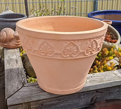 Generisch NEU !! Robuster Blumenkübel mit Herzranke ø ca. 35 cm aus Terracotta Terrakotta Blumentopf Pflanzgefäß Garten Mediterran