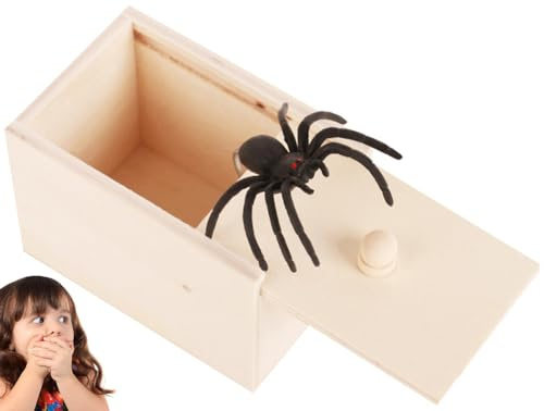 FaJoek Streich Spinne, Spinne Streich Box, Holz Prank Spider Scare Box, Streich Spinne Scare Box, Streich Spinne Angst Box, Überraschungsgeschenke für Kinder und Erwachsene
