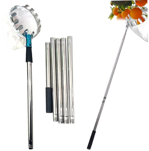 SMELEYOU Apple Picker Fruit Picker with Storage Bag 10ft Stainless Steel Detachable Berry Picker Tool Non-slip Handle Length Adjustable Picker Basket for Pear Peach Lemon Orange