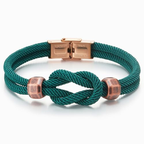 COOLSTEELANDBEYOND Herren Damen Freundschaftsbänder Nautischen Knoten Baumwolle Riemen Zwei Runden Schweißband Armband, Blau Grün