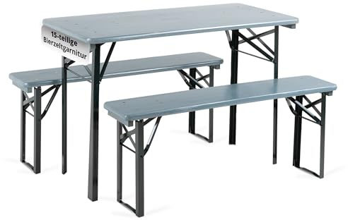 Stagecaptain BB-117 GY Juego de Muebles Plegable para Carpa de Cerveza Hirschgarten, 5X Set, 117 cm Largo, 5 mesas y 10 Bancos de Madera, para Interior y Exterior, Gris.