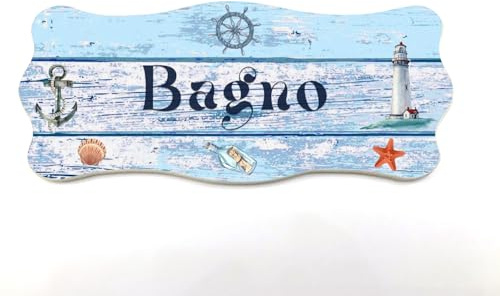 Targhe dietro porta in legno stile Vecchia Marina Shabby Chic, per decorare le porte interne di casa al mare. (Bagno)