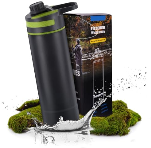 flintronic 800ML Filtro de Agua PortáTil, Filtro de Agua para Exteriores Agua Potable, Filtro Botella de Agua Elimina el 99,99% de Bacterias y Contaminantes para Exteriores, Camping, Montaña, Pesca