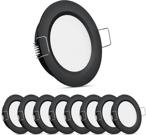 Obeaming 8er Set LED Einbaustrahler 12V LED Spot 12V Einbauspots für Wohnmobil Boot Camper Wohnwagen Van, DIA 70mm CRI93 Aluminium (Schwarz, 3000K)