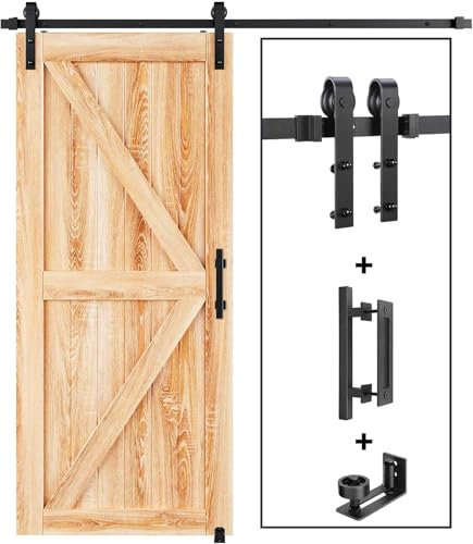 EaseLife 6.7 FT Sliding Barn Door Hardware Kit and Handle Door Hardware Kit, Basic J Pulley, Slide Smoothly Quietly, Easy Install (6.7FT Track Kit for 36~40 Wide Single Doors)
