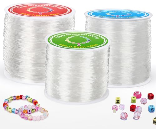 Alyvisun 3 Pcs Trasparente Filo Elastico per Braccialetti, Filo Nylon Per Braccialetti, (0.5mm, 0.8mm & 1mm) Elastico per Braccialetti per DIY Collane, Perline, e Creazione di Gioielli