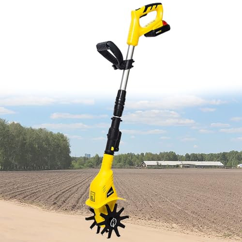 Beachtiful Piccola Motozappa a Batteria, Motozappa Elettrica, Motozappa da Giardino Alimentata a Batteria, Motozappa Elettrica Portatile per Prato, Cortile, Coltivazione del Terreno,Yellow
