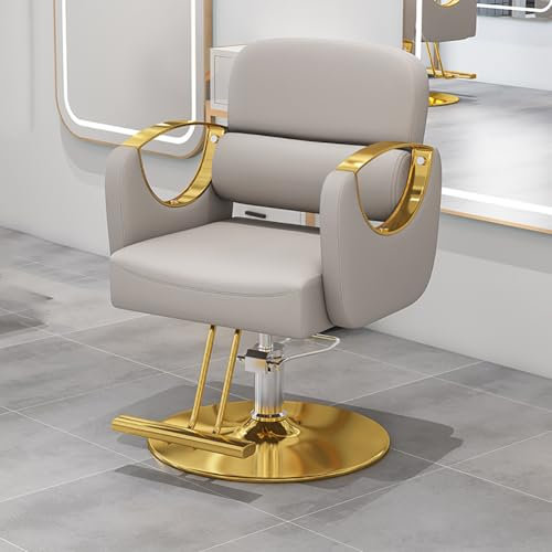 TT-YEC 360° Drehbarer Hydraulischer Friseurstuhl, Vielseitiger Klassischer Sofastuhl Aus Leder, Höhenverstellbarer Tattoo-Salon-Beauty-Spa-Stuhl, Styling-Ausrüstung,Light Gray