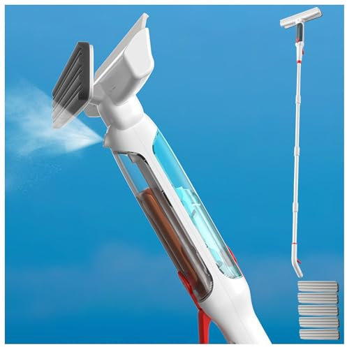 RYJYQYX Spruzzo 4 in 1 Lavavetri con Asta di Prolunga(190cm), Lavavetri Professionale con Raccoglitore Acque Nere E 5 Panni Lavavetri per Cabina Doccia con Finestrino