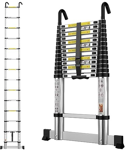 gymount Escaleras Plegables Aluminio, 4,1m Escalera Telescópica, 14 Pasos