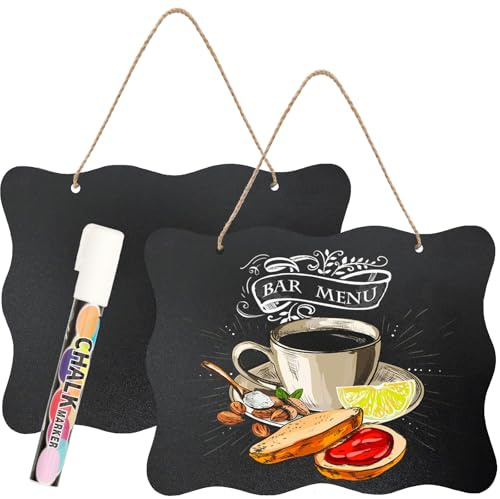 NANXJIUR 2 targhette da tavola con corda, mini targhette da lavagna, 20 x 26 cm, targhette da tavola in legno, mini targhette cancellabili, cartelli da tavola double face (onde)