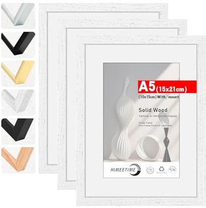HIMEETIME® 3x Marco de fotos A5 15x21 cm Blanco de Madera marcos cuadro,Aplicable para fotos de 9 x 14 cm con paspartú o 14.8 x 21cm sin paspartú,Para Decoración Hogar marco A5