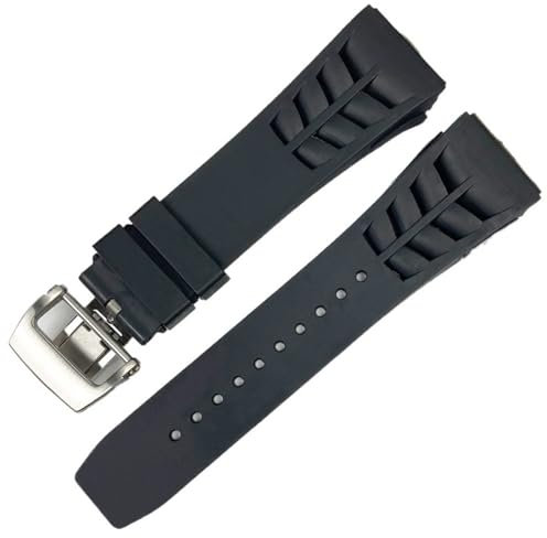 BAHDB 25 mm Gummi-Silikon-Uhrenarmband für Richard Mille, Edelstahl-Faltschließe, blaues Armband, Uhrenzubehör, blaues Armband(Black,25 Rose Gold Buckle)