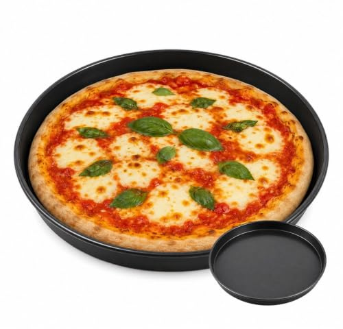 PALUPLUS 2 Teglie Pizza Tonde in Lamiera Blu, Diametro 32 cm e Altezza 2,5 cm, Bordo Basso, Resistente fino a 250°C, per Pizze e Focacce, Made in Italy -3225F