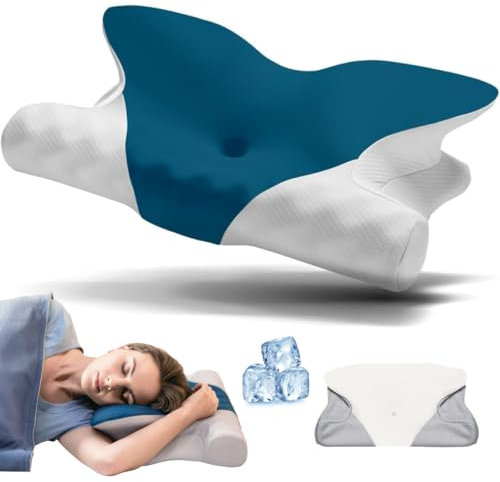 RENPHO Ergonomisches Nackenkissen aus Memory Schaum, Geschenke für Frauen, Höhenverstellbar für Seiten-, Rücken- und Bauchschläfer, inklusive 2 kühlenden Kissenbezügen